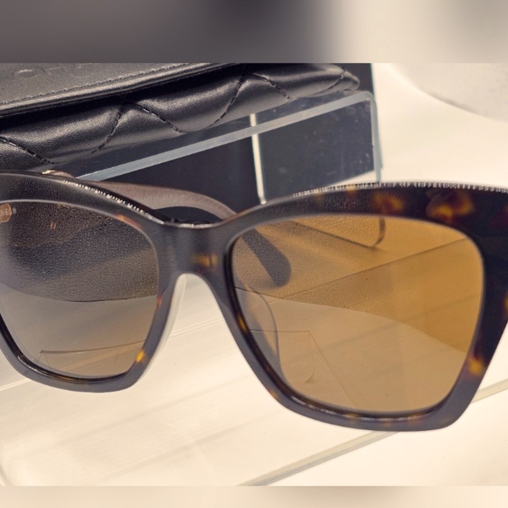 CHANEL HAVANA BROWN SUNGLASSES CAT EYE GOLD NWOT